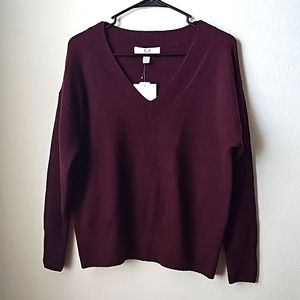 NWT Magaschoni Dark Burgundy V-neck Sweater, Women's size XS